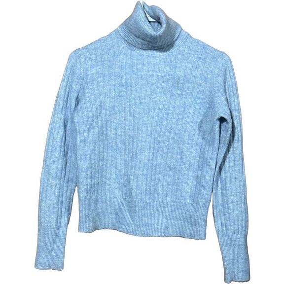 Women's Blue Zara Long Sleeve Turtleneck Wool Alpaca Blend Sweater Size Small - Picture 1 of 7